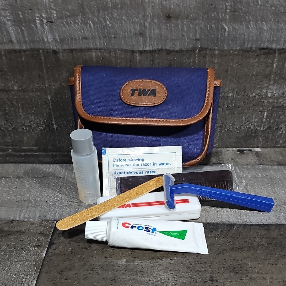 Vintage TWA Travel Toiletry Kit - Navy and Brown